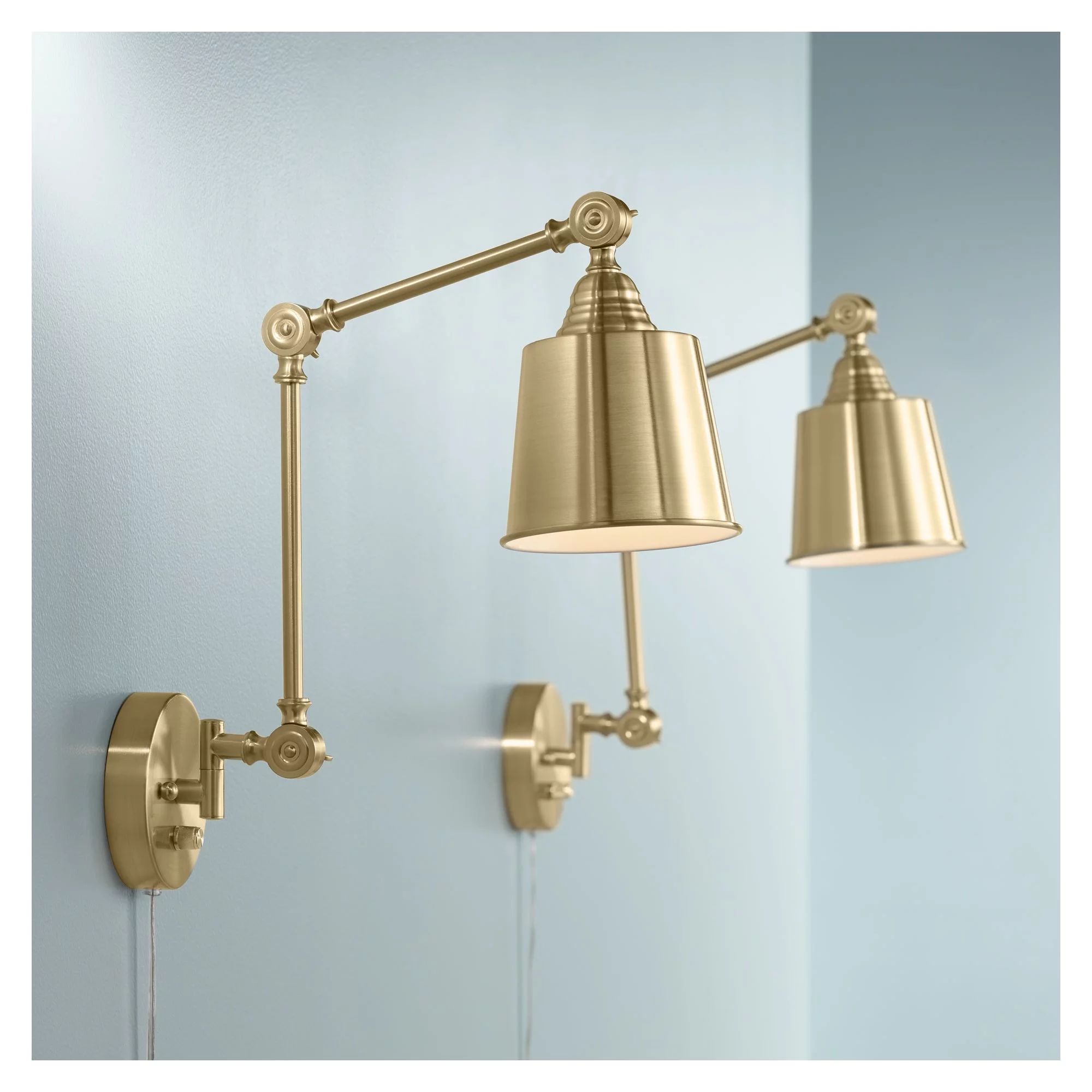 360 Lighting Set of 2 Mendes Antique Brass Down-Light Plug-In Wall Lamps | Walmart (US)