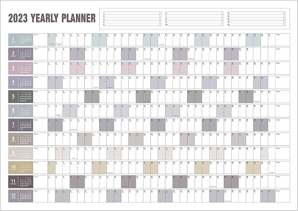 2023 Yearly Wall Calendar with Holidays, Full Year Paper Wall Calendar One Page, Giant Year Wall ... | Amazon (US)