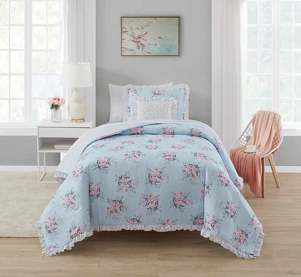 Simply Shabby Chic Bouquet Rose 3-Piece Soft Washed Microfiber Comforter Set, Twin | Walmart (US)