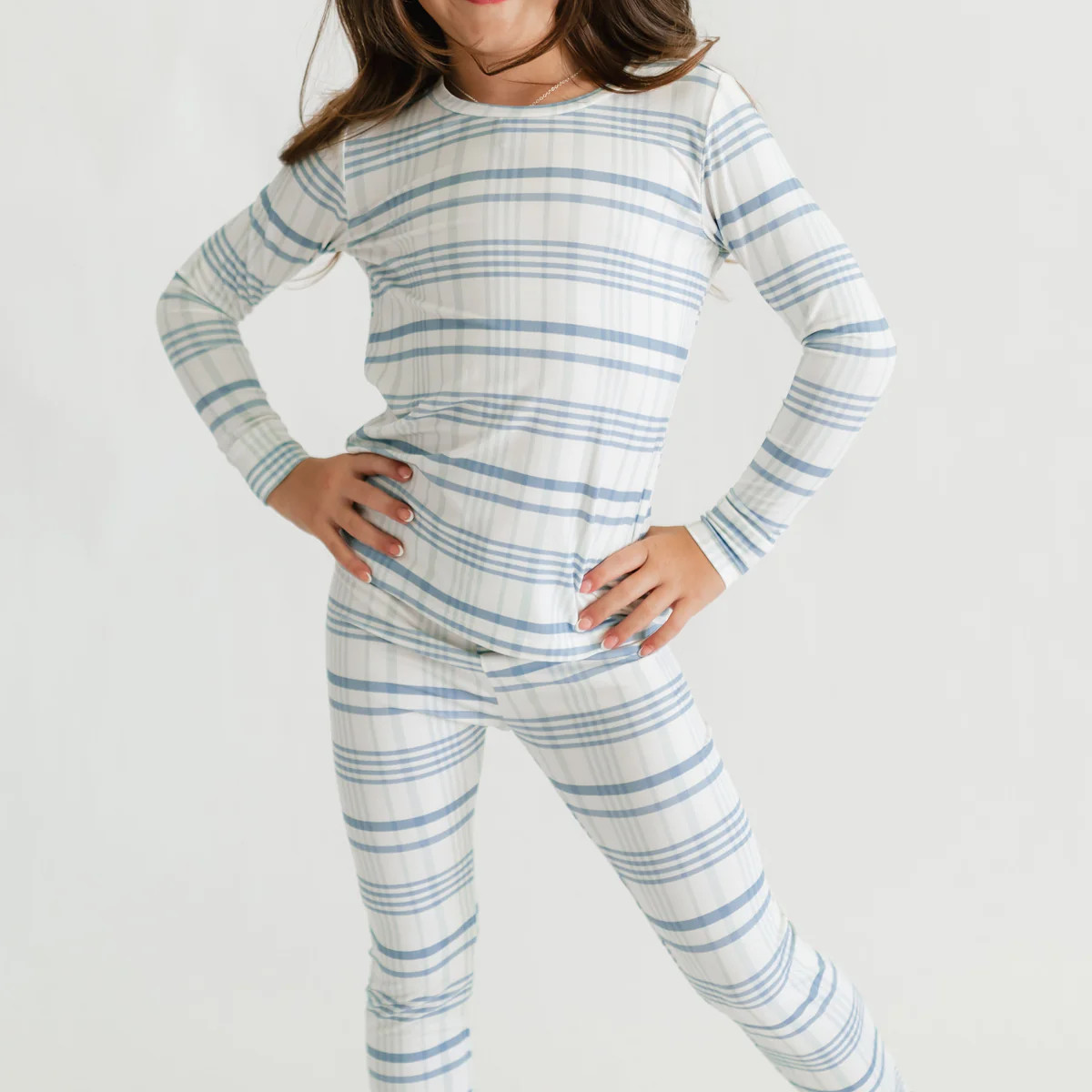 Youth Pajama Set in Blue Plaid | Silks Design
