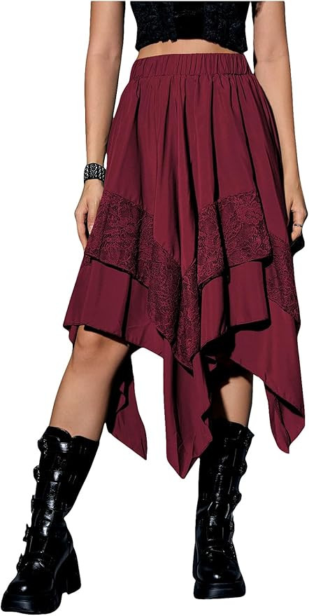 Verdusa Women's Renaissance Flowy Fairy Skirt Y2k Contrast Lace Layered Asymmetrical Midi Skirts | Amazon (US)