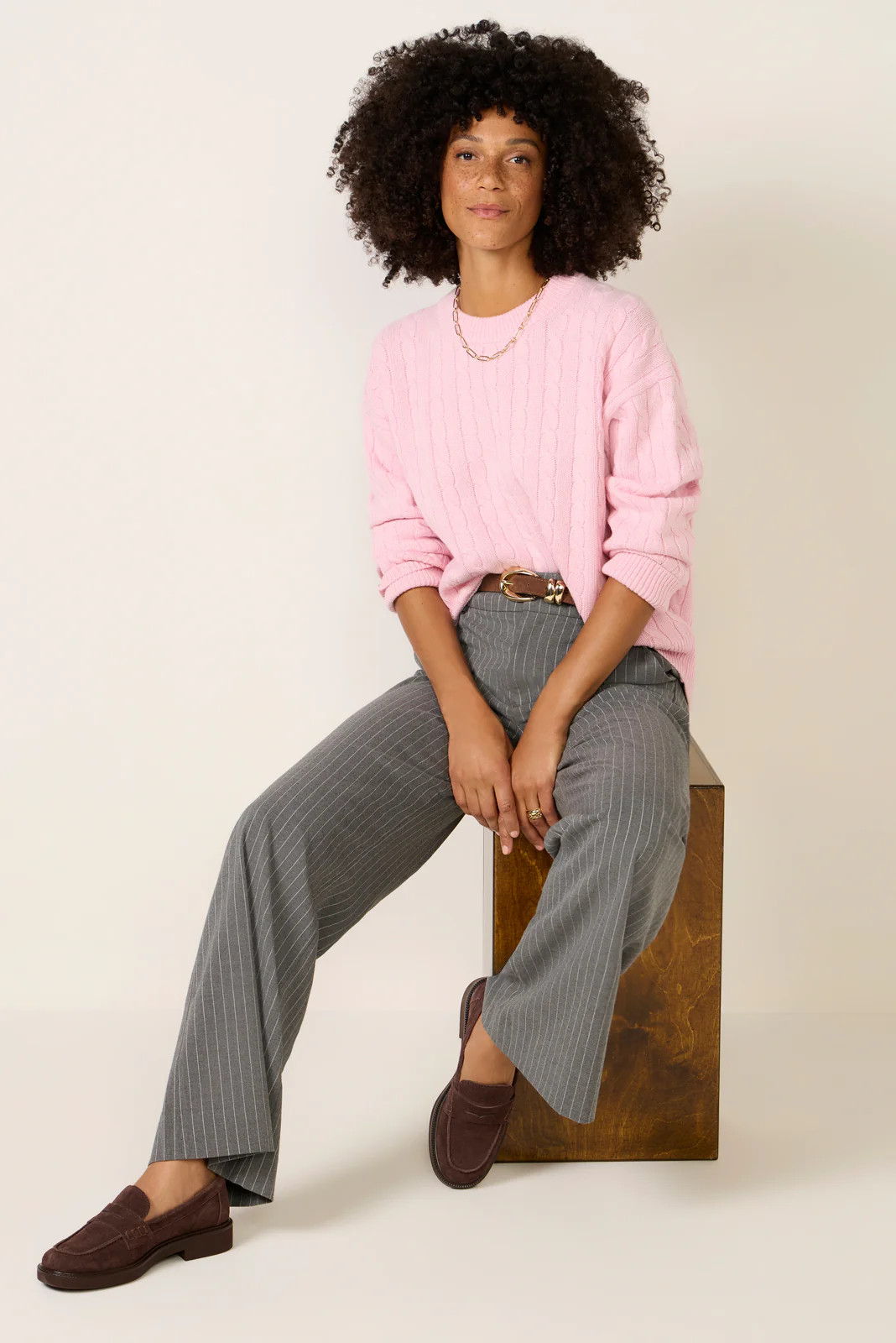 ALEX MILL Women's Crew Cable Sweater Top, Size Small, Pink | Evereve