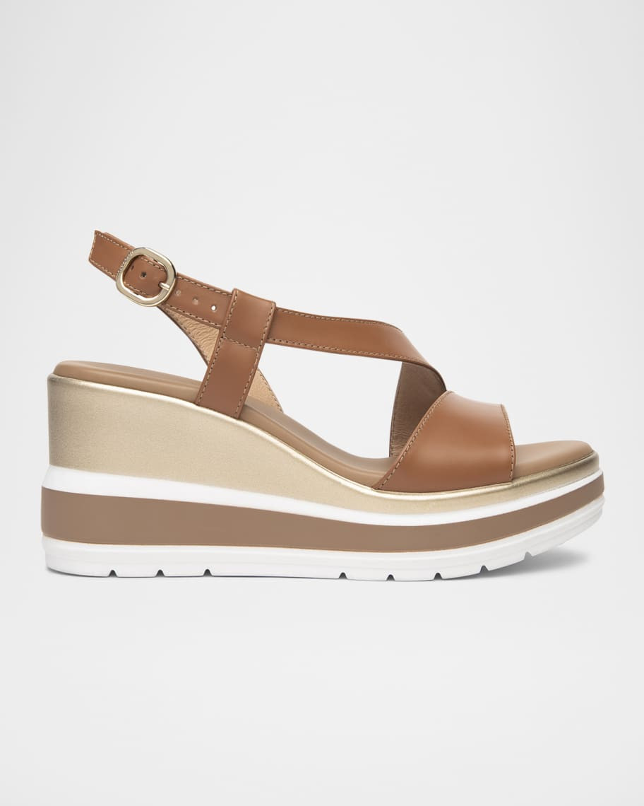 NeroGiardini Leather Wedge Slingback Sandals | Neiman Marcus