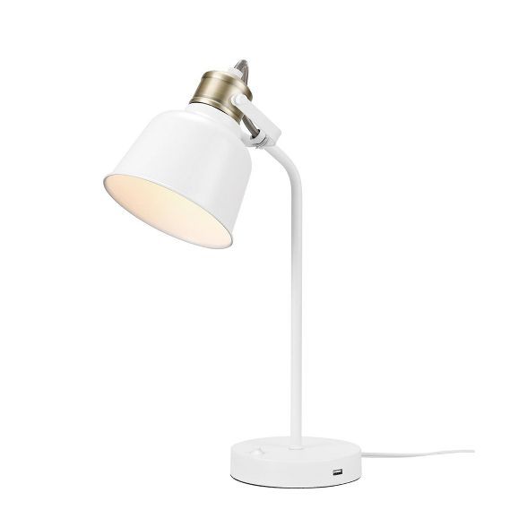 18" Dakota Desk Lamp with 2.1 USB Port Matte White - Globe Electric | Target