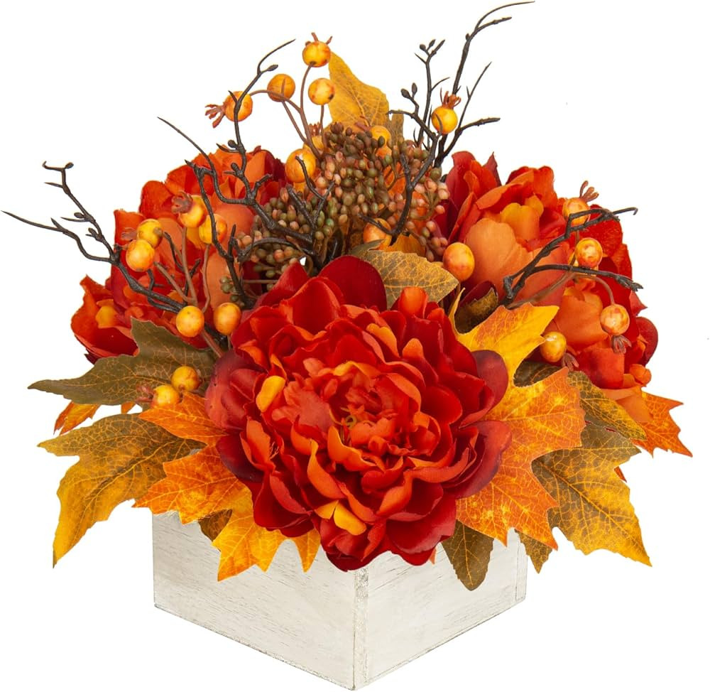 DILATATA Fall Decor Autumn Harvest Floral Centerpiece with Artificial Peony Maple Leaf and Berrie... | Amazon (US)