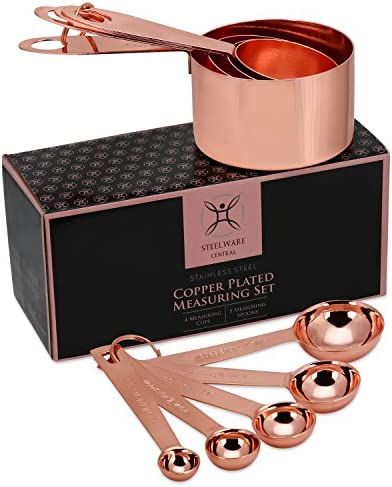 Steelware Central Copper Measuring Cups and Spoons Stainless Steel 9 pieces with 2 Rings | Amazon (US)