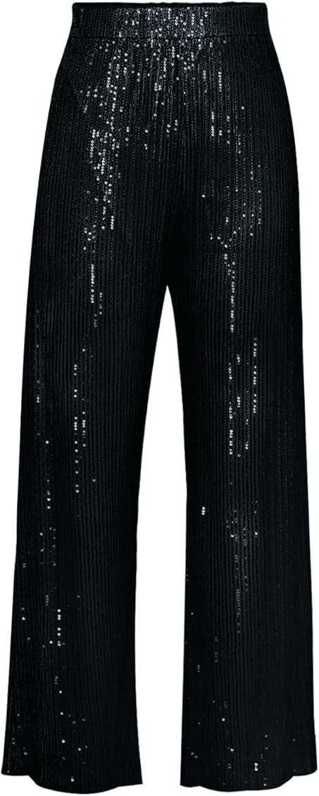 Aelidiya Women's Glitter Sequin Long Loose Pants Bling Party Clubwear Elastic Casual Pants | Amazon (US)