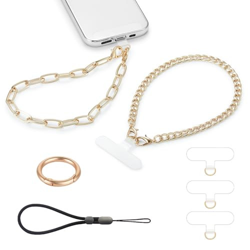 2 pcs Phone Charm with Gold Metal Chain Detachable Phones Lanyard Hand Wrist Smartphone Strap Adj... | Amazon (US)