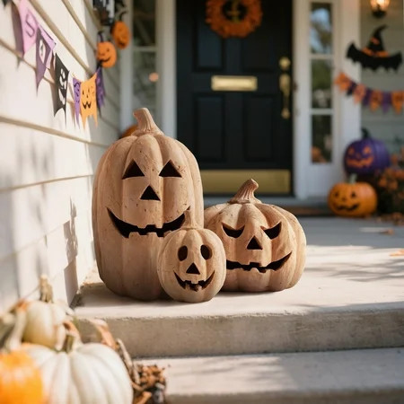 Fall Decor - Halloween Decorations - Handmade Terracotta Pumpkin Jack O' Lantern Outdoor Indoor - Cute Halloween Autumn Farmhouse Table Festival Decor for Home Porch Front Door Mantel Room（L) | Walmart (US)