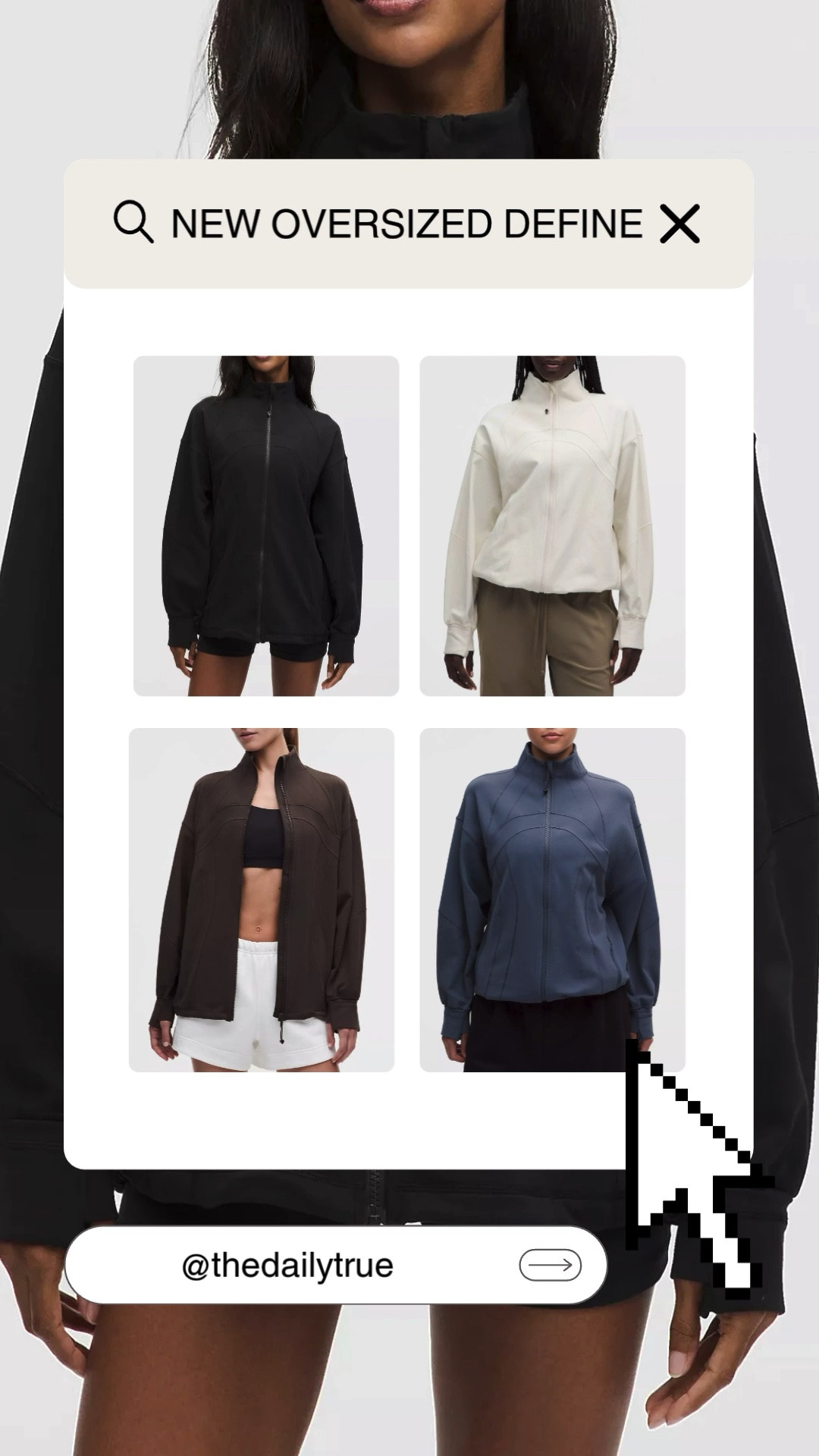 Lululemon Oversized Define jackets 😍 sizes are already selling out in the Black, I grabbed the Mahogany Muse color this morning since size 0 was sold out in black 🖤 reviews say that they run very big!

Athleisure activewear fall jacket new arrivals releases cinch waist drawstring flattering brown black lightweight winter luon comfy full zip