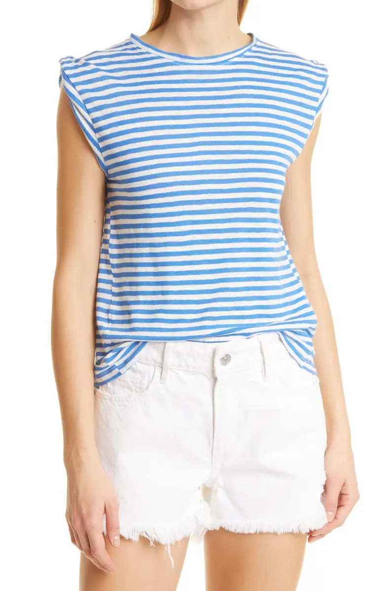 FRAME Roll Cuff Organic Linen Muscle T-Shirt | Nordstrom | Nordstrom