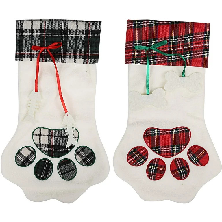 Naler 2 Pcs Large Dog Paw Christmas Stocking Personalized Embroidered Plaid Hanging Christmas Sto... | Walmart (US)