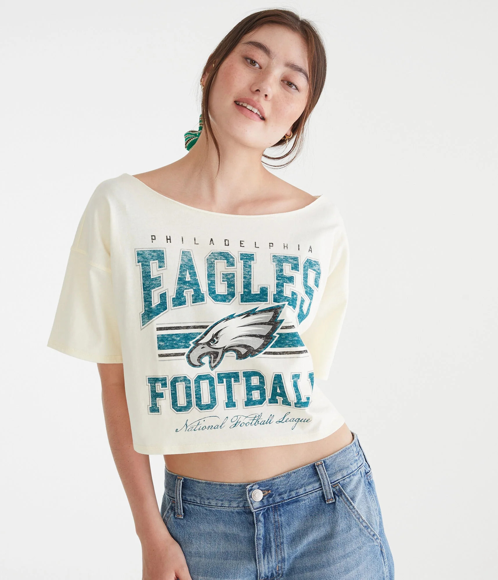 Aeropostale Philadelphia Eagles Cropped Off-The-Shoulder Graphic Tee | Shop Simon