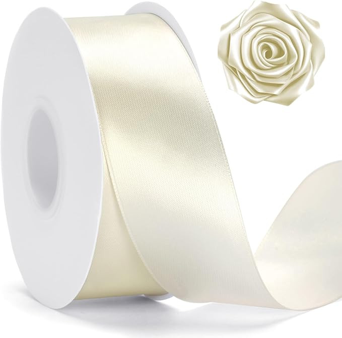 KINGLAKE Pearl Ivory Satin Ribbon – 1 1/2'' x 100 Yards Polyester Ivory Ribbon for Gift Wrappin... | Amazon (US)