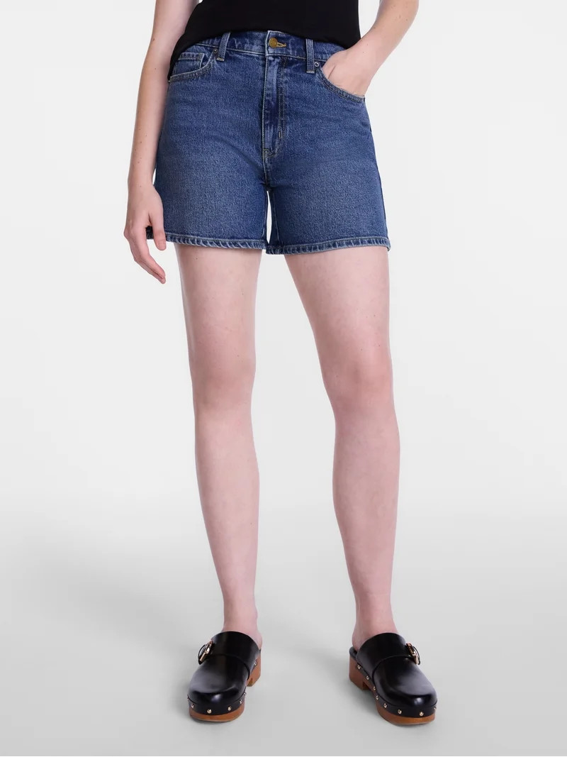 Scenario Women's High Rise A-Line Denim Shorts, 5" Inseam, Sizes 0-20 | Walmart (US)