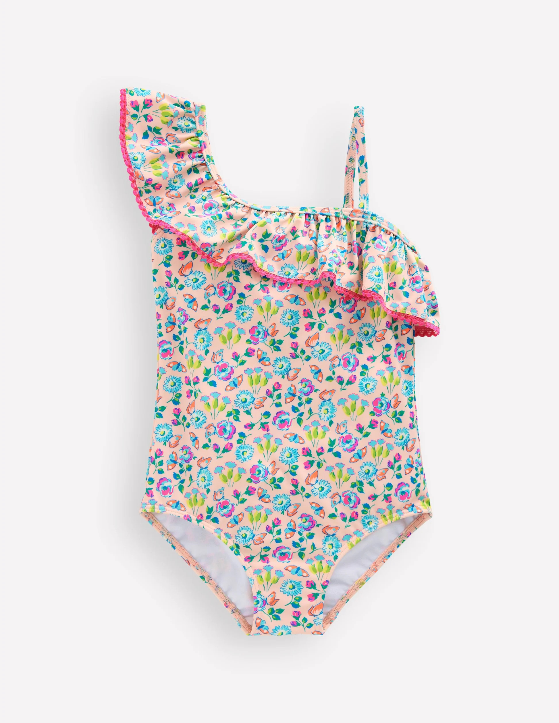 Lila One Shoulder Swimsuit-Kingfisher Blue Bird Floral | Boden (US)