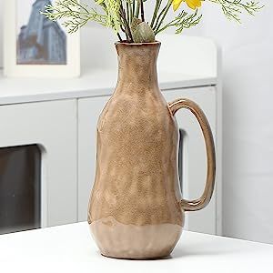 Mowtanco Ceramic Handles Vase, Farmhouse Vase for Home Decor, Rustic Decorative Vase for Pampas G... | Amazon (US)