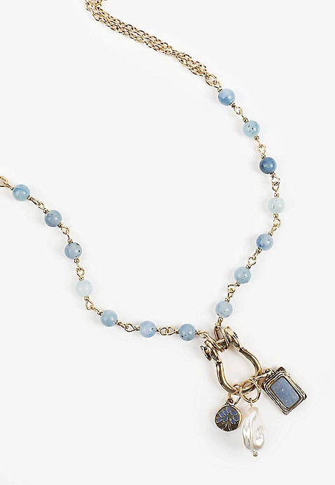 Dusk Sky Beaded Charm Cluster Necklace | Maurices
