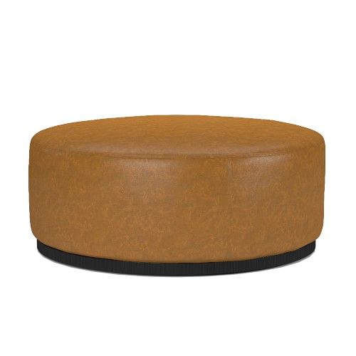 Robertson Round Ottoman, Italian Distressed Leather, Caramel | Williams-Sonoma
