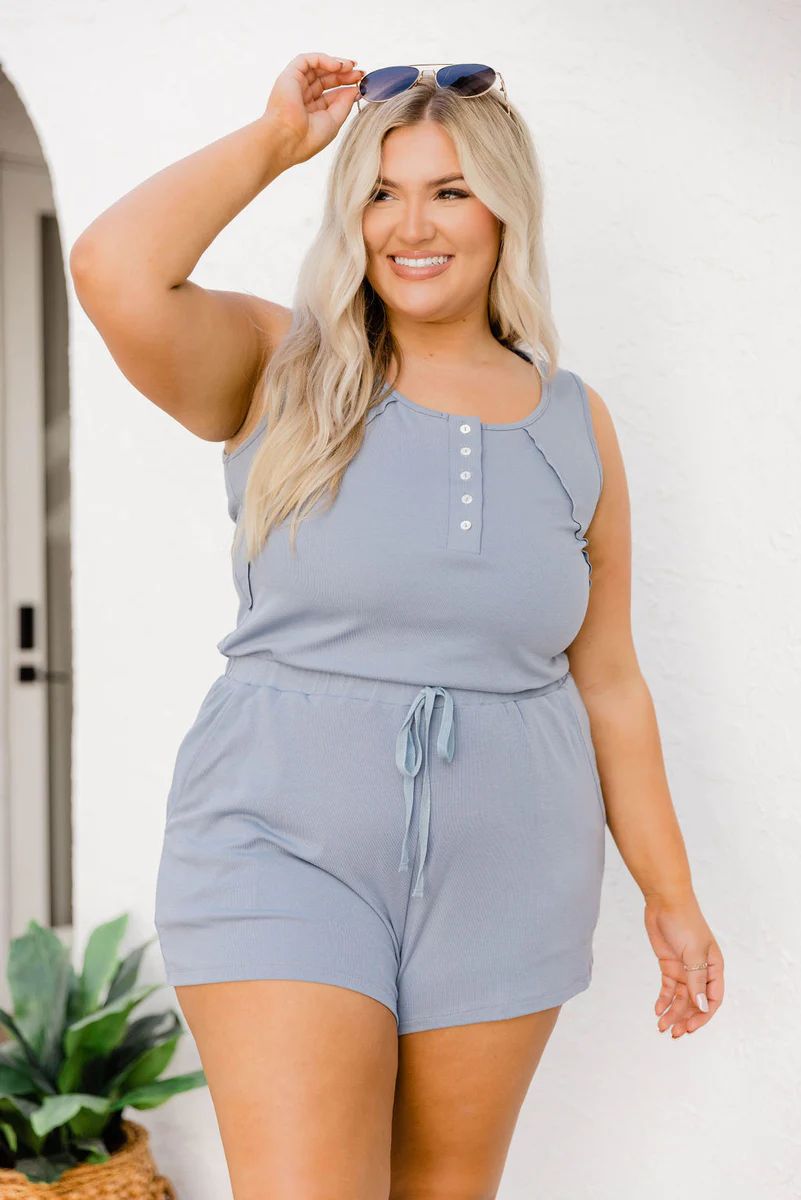 Sky Is The Limit Light Blue Knit Romper | Pink Lily