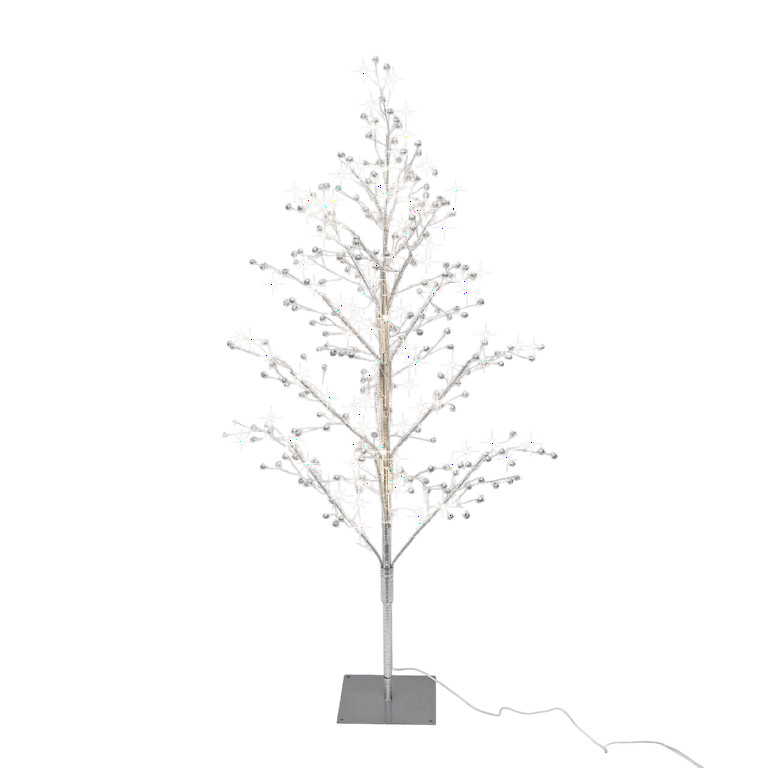 4 ft Pre-Lit 140 Warm White Twinkling LED Beaded Tree, Silver Glitters, by Holiday Time | Walmart (US)