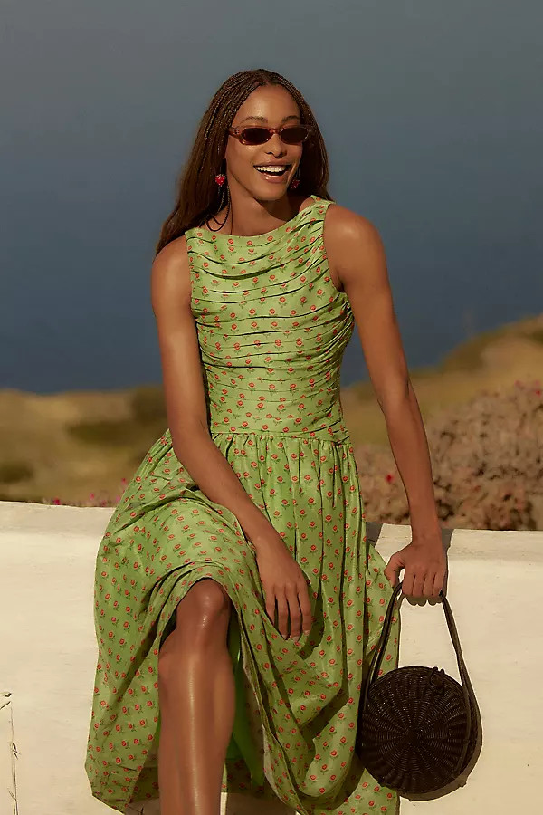 Lovaan Val Sleeveless Ruched Linen-Silk Dress | Anthropologie (US)