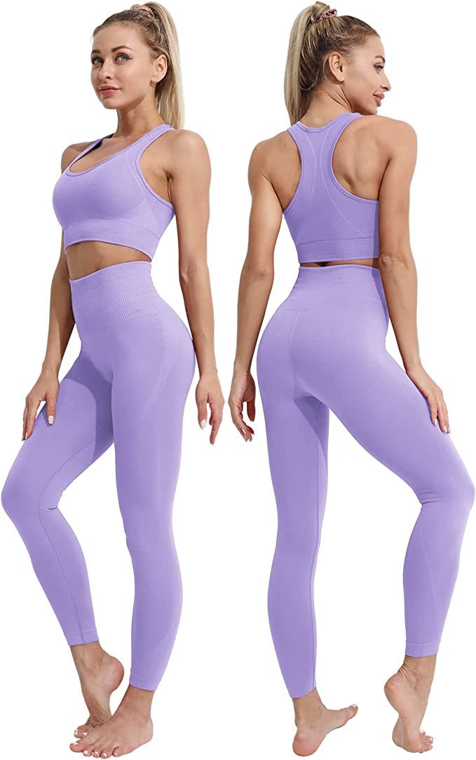 Seamless Workout Sets for Women 2 Piece Padded Sports Bra with High Waisted Yoga Leggings Exercis... | Amazon (US)