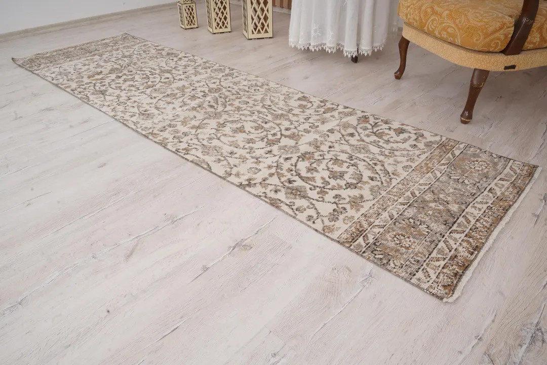 Vintage Turkish Oushak Runner Rug 3x9: Neutral Hallway Decor | Etsy (US)