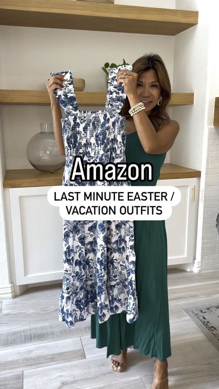 Easter dress, Vacation Outfits, destination wedding guest.
First outfit in XS tts, color is Blue Floral.
2nd outfit is a 2-piece set in small tts, color is called White.
The green 2-piece set at beginning of  video is also linked, wearing small tts, color is Green.
Sandals tts.
All accessories are linked.
Also perfect as cruise outfits and for baby and wedding showers. 
Amazon find, fashion over 40, affordable fashion, petite style, Mexico trip, Europe travel.

#LTKVideo #LTKwedding #LTKover40