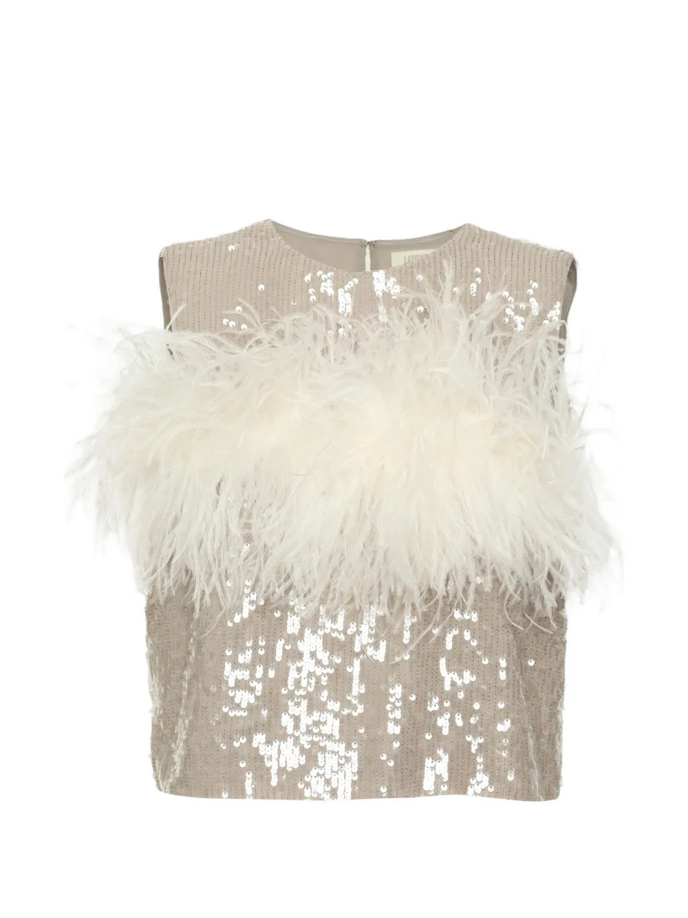 LAPOINTE sequin feather-trim top - Grey | Farfetch Global