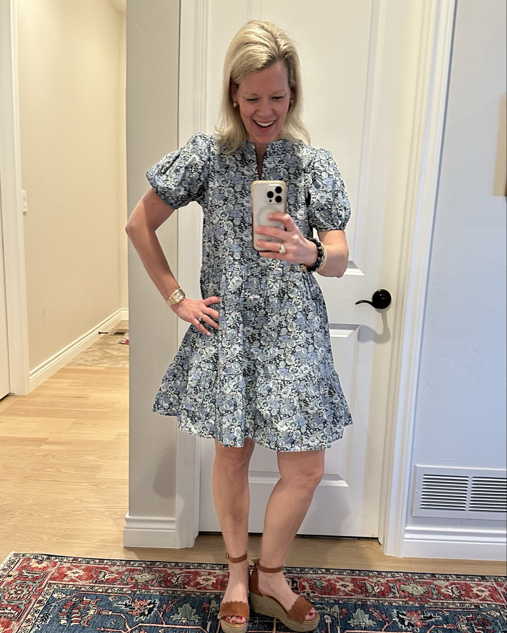 Darling floral mini dress. I love the feminine pattern and cute fit. I’m wearing an XS but a small would be better because the sleeves are a bit too tight. It’s lined and very well made. Love it🩵

#LTKWatchNow #LTKParties #LTKSeasonal