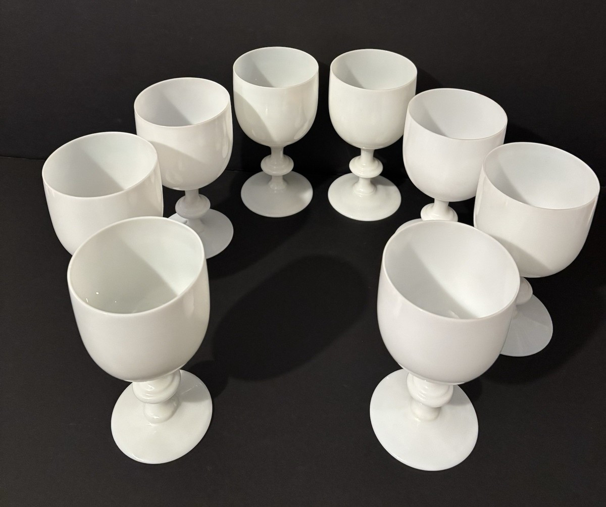 Vintage Portieux Vallerysthal France White Opaline Glass Goblet 6.5" - Set of 8 | eBay | eBay US