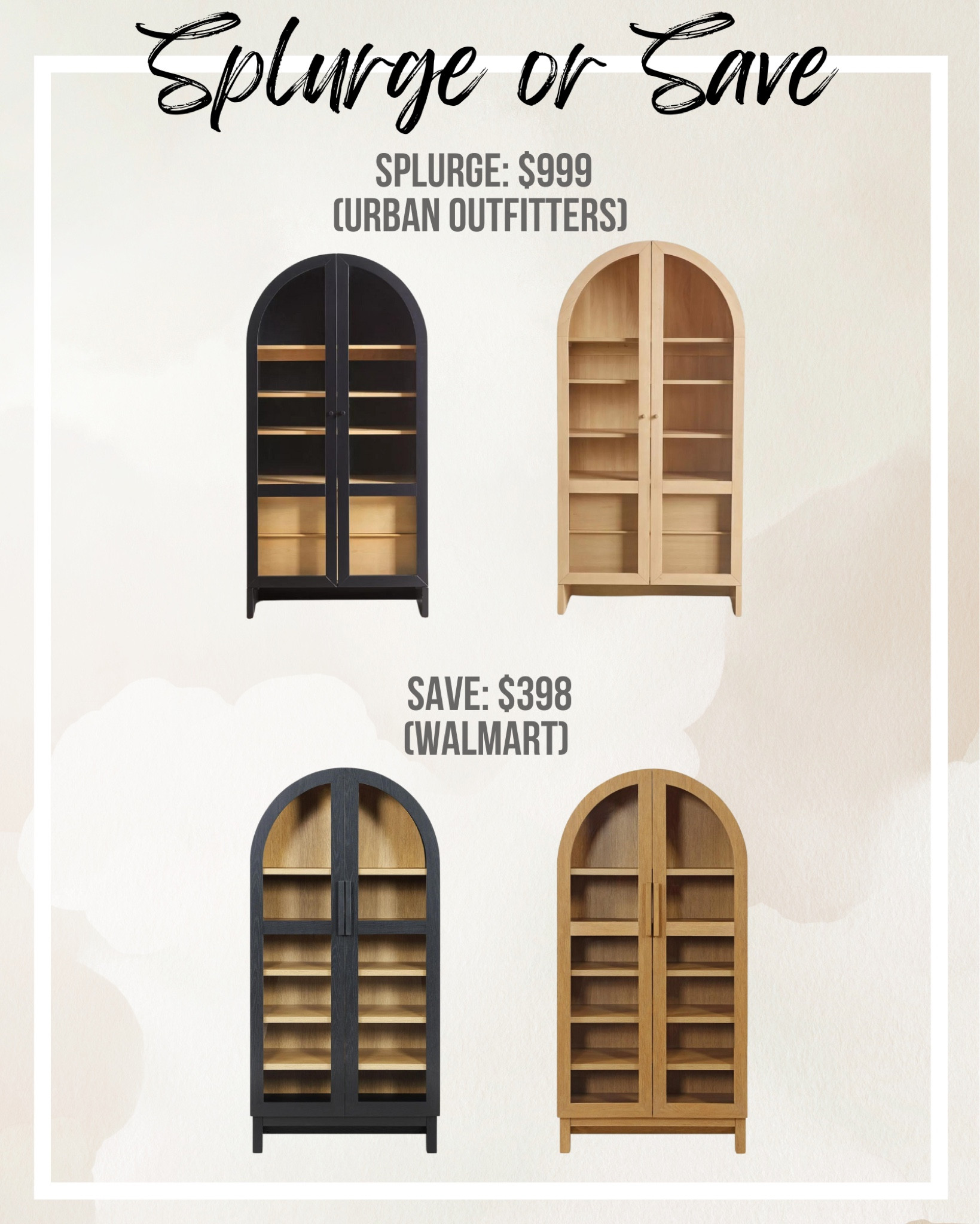 Splurge or save on these arch bookcase cabinets!  Walmart find - Walmart home - splurge or save 

#LTKFallSale #LTKSaleAlert #LTKHome