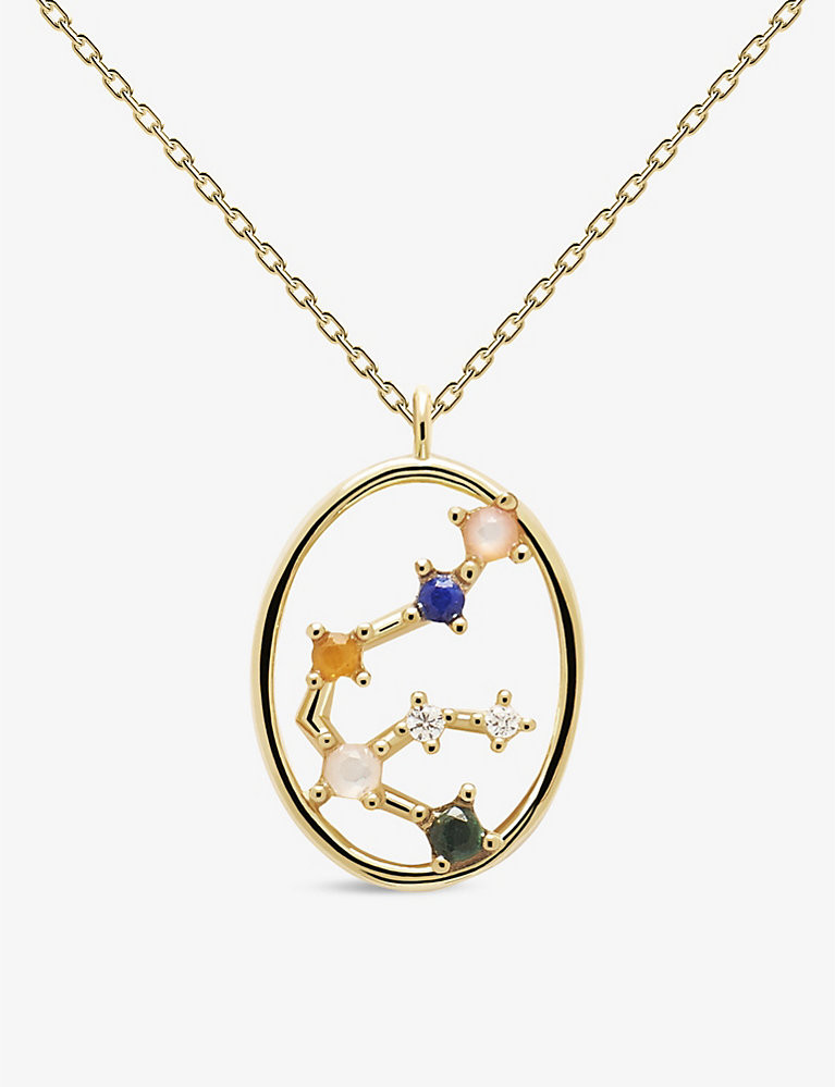 PD PAOLA Zodiac Aquarius 18ct gold-plated sterling silver and gemstone necklace | Selfridges