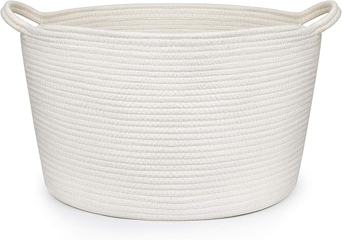 Rope Baskets Large Storage Baskets，Cotton Rope Woven Nursery Bins， Cotton Baskets ，Off Whit... | Amazon (US)