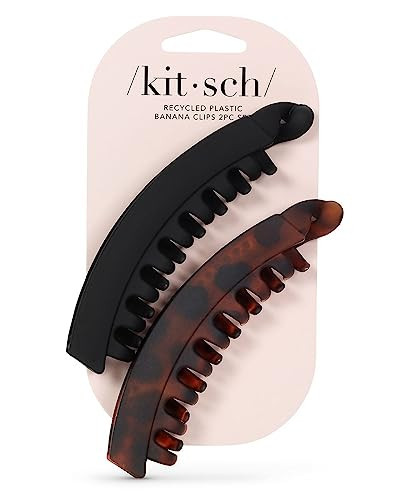 Kitsch Banana Hair Clips for Women, Cute & Stylish Banana Clip for All Hair Types - Black & Tortoise, 2 Pcs | Amazon (US)
