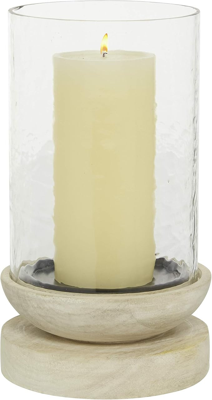 Deco 79 Wood Solid Hurricane Lamp, 6" x 6" x 10", Cream | Amazon (US)