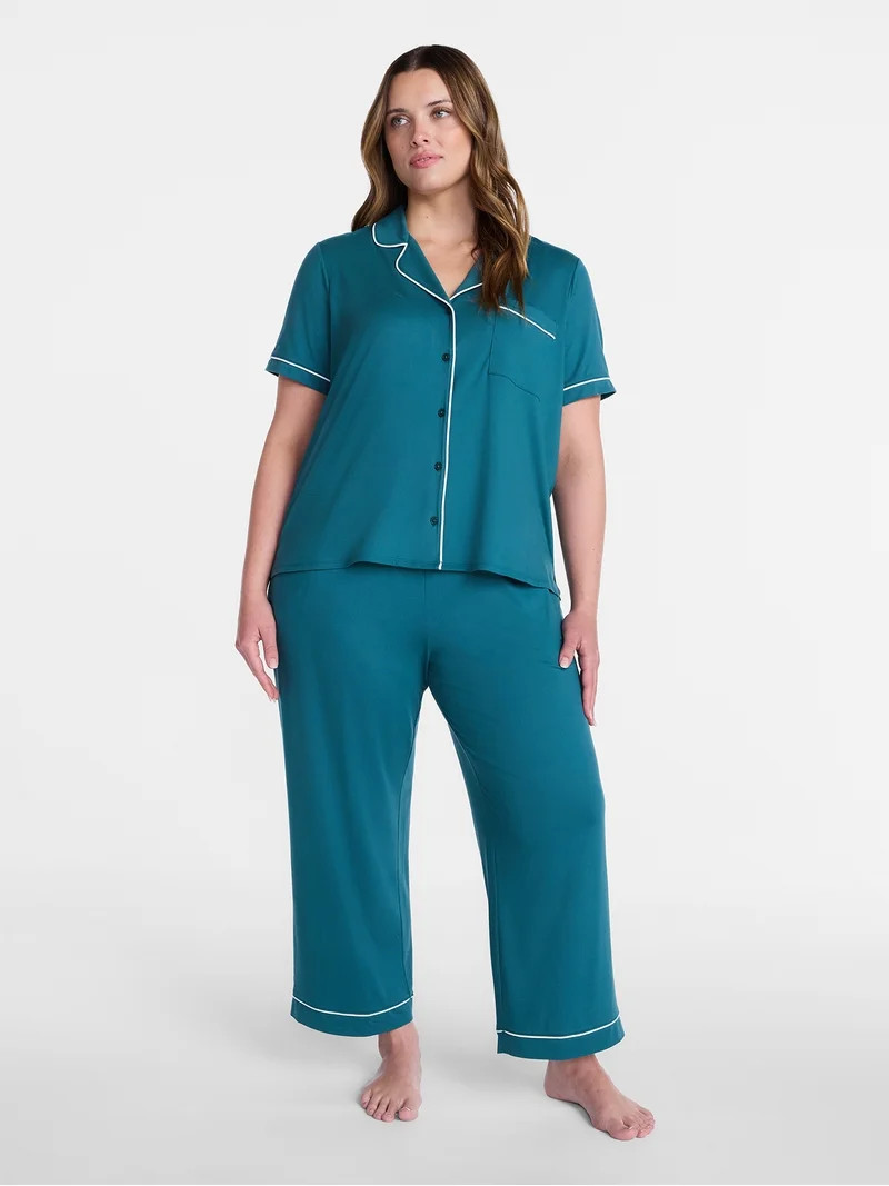 Joyspun(4.7)|3,620 Joyspun Women's Dreamy Soft Collection Notch Collar Top and Capri Pants Pajama... | Walmart (US)
