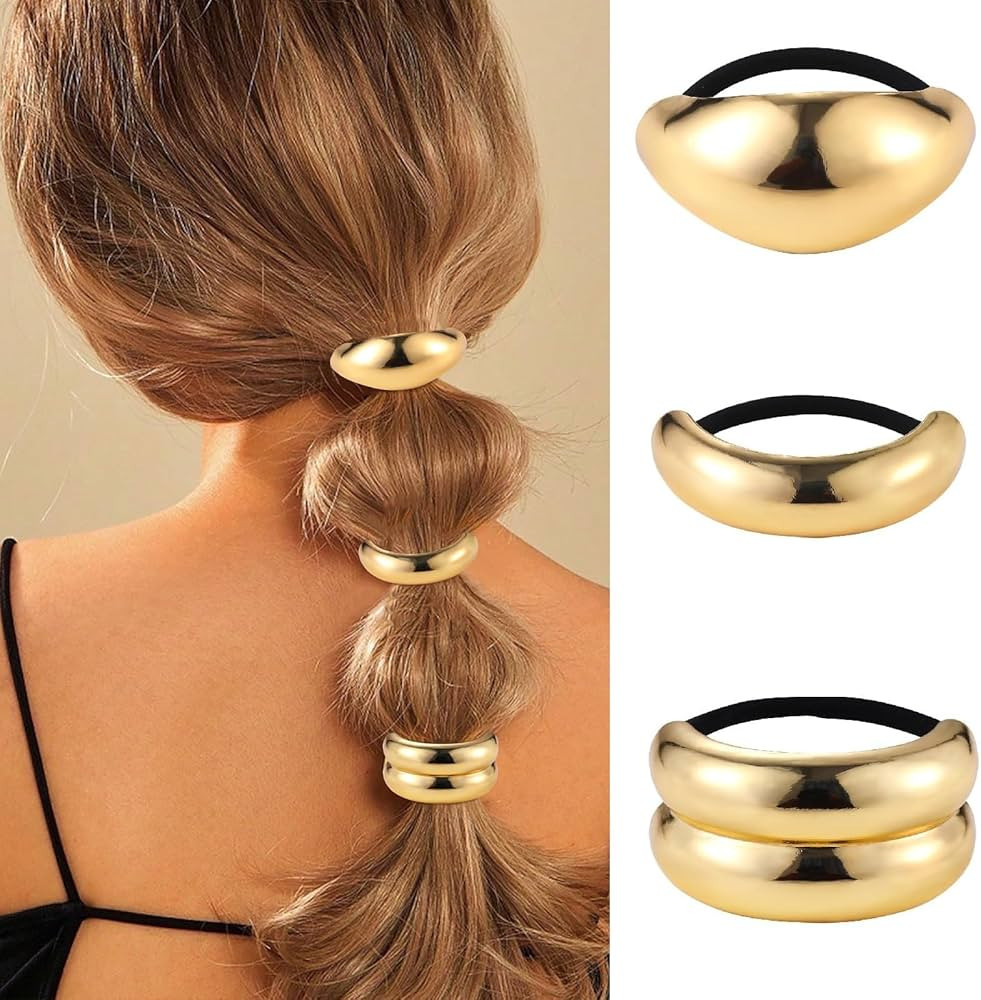 papasgix 3 PCS Metal Hair Tie, Ponytail Hair Cuff, Gold Hair Cuff, Gold Ponytail Cuff Silver Meta... | Amazon (US)