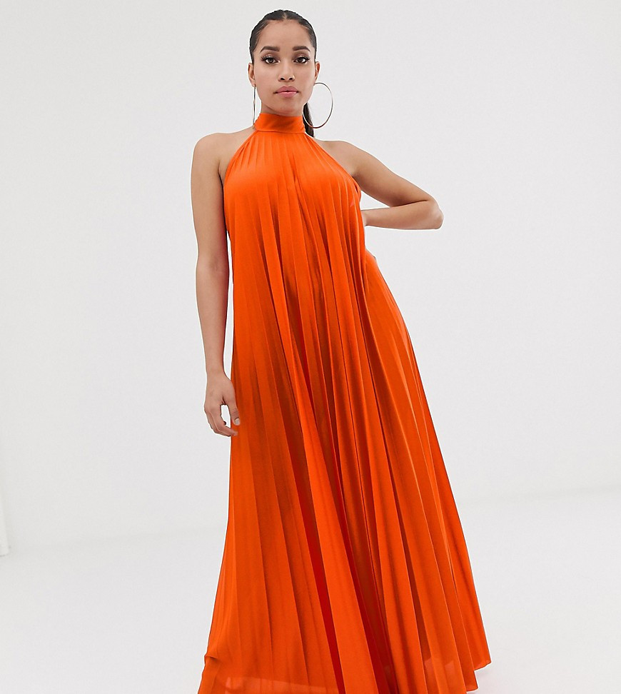 ASOS DESIGN Petite backless halter pleated maxi dress-Multi | ASOS (Global)