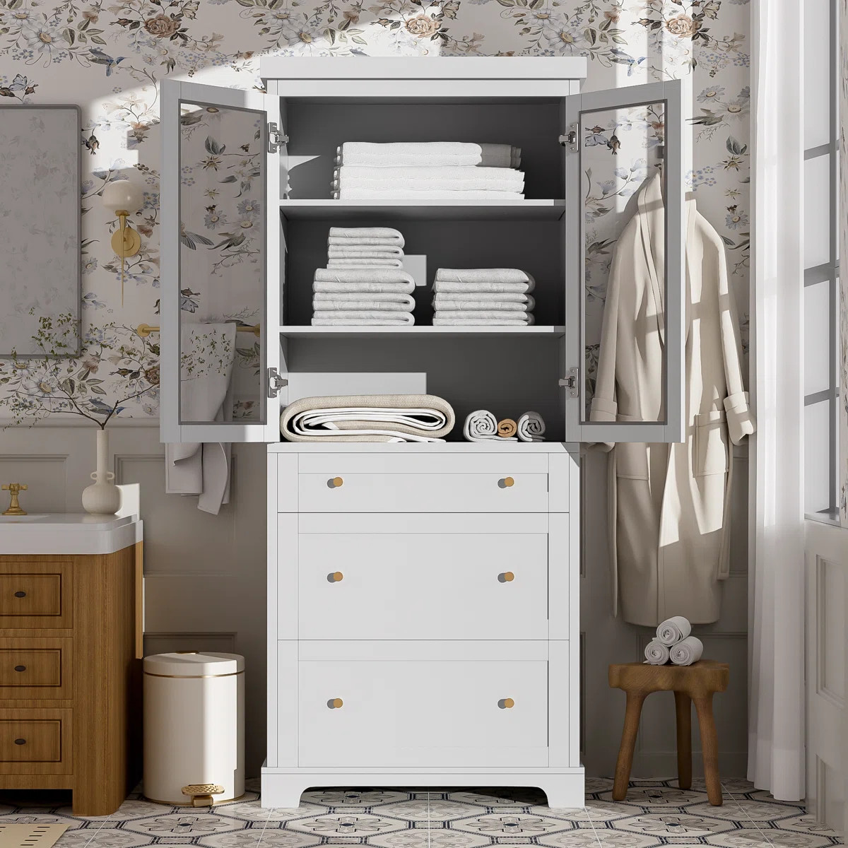 Freestanding Bathroom Storage Linen Cabinet | Wayfair North America