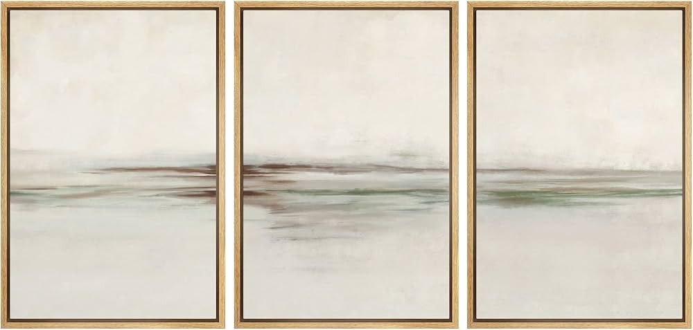 SIGNFORD Framed Canvas Print Wall Art Set Minimal Gray Paint Stroke Landscape Abstract Shapes Dig... | Amazon (US)