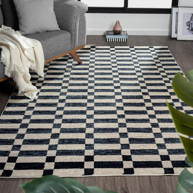 Luxe Weavers Checkered Geometric Navy 8x10 Area Rug, Indoor Carpet | Walmart (US)