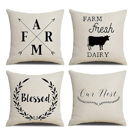 Rustic Farmhouse Style Pillow Covers Set of 4 Soft Cotton Linen Pillow Cover for Sofa,Chair,Bed 1... | Amazon (US)