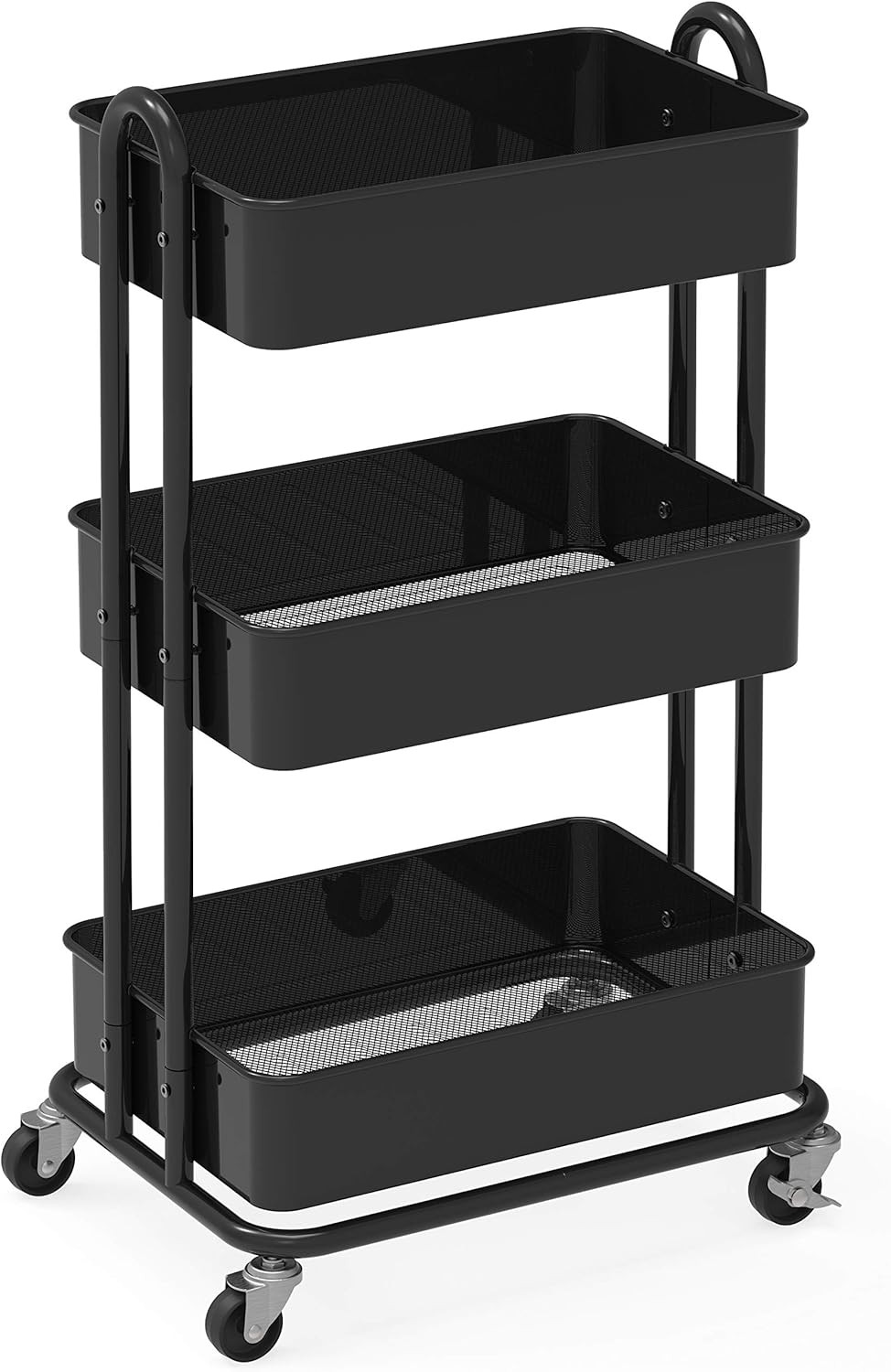 SimpleHouseware Heavy Duty 3-Tier Metal Utility Rolling Cart, Black | Amazon (US)