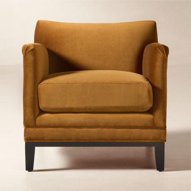 Olson Cognac Brown Velvet Accent Chair | CB2