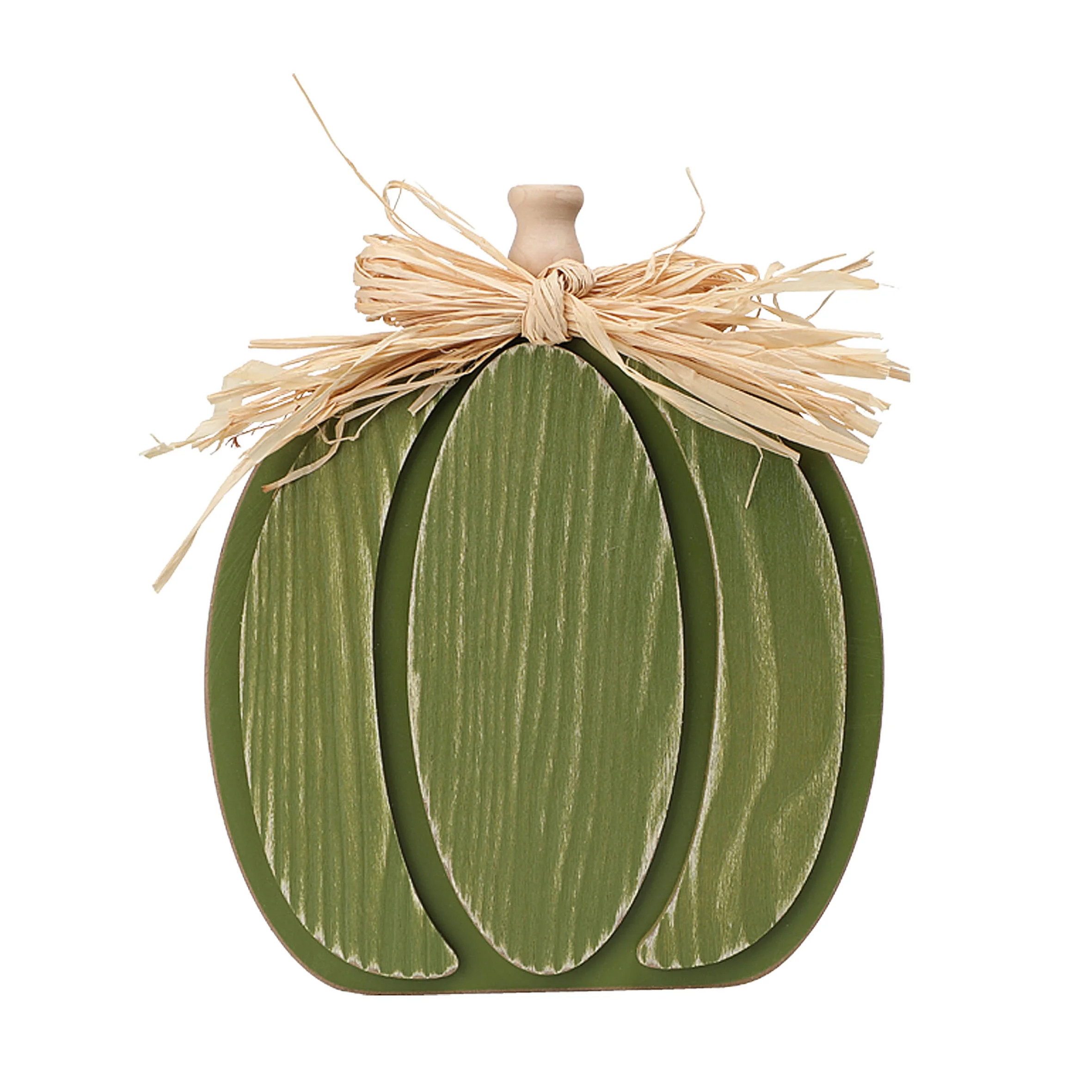 Way to Celebrate Green Wooden Pumpkin Tabletop Decoration, 7.6"H | Walmart (US)