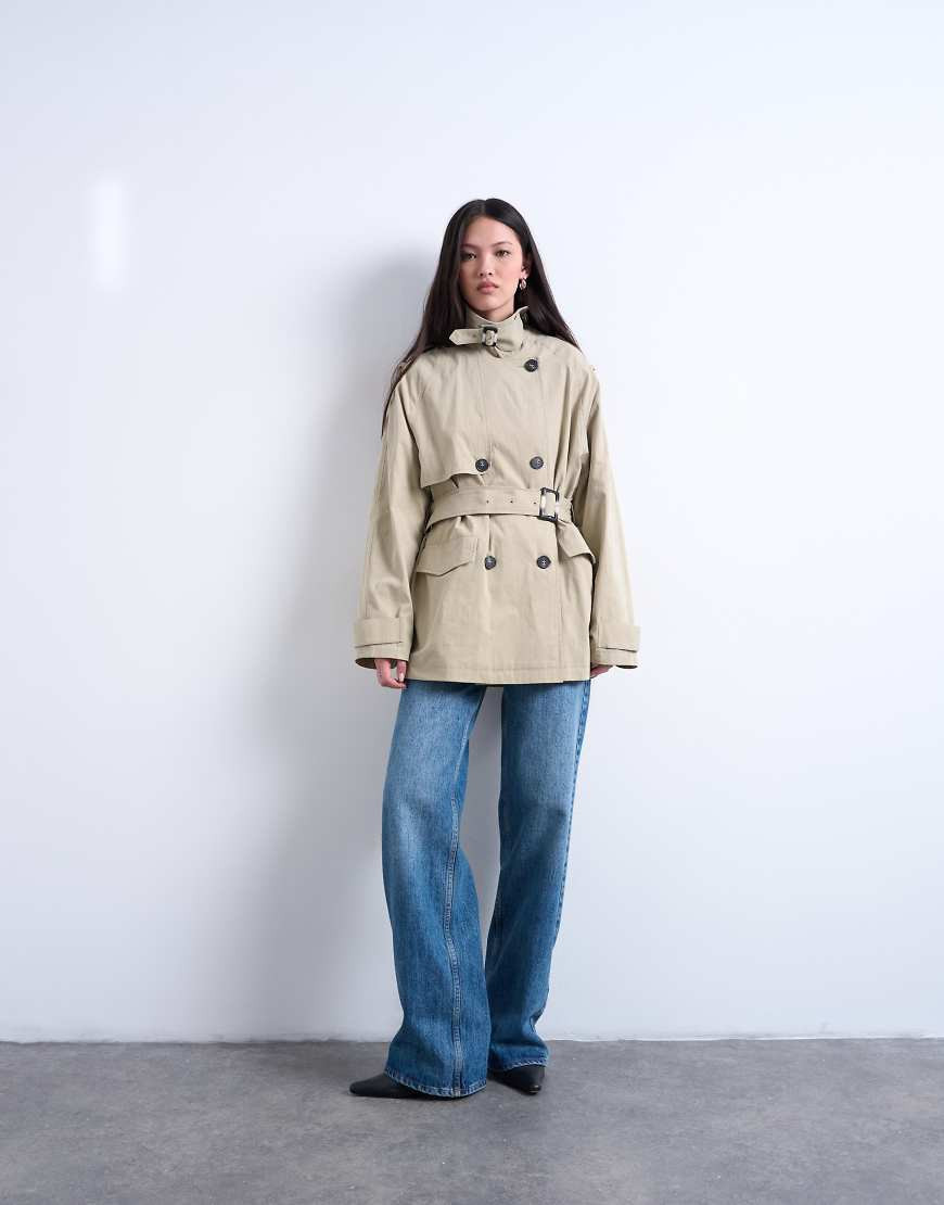 Topshop – Kurzer Trenchcoat in Steinbeige mit Gürtel-Neutral | ASOS (Global)