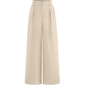 BTFBM Women Wide Leg Dress Pants 2026 High Waisted Button Pleated Business Casual Trousers Office... | Amazon (US)