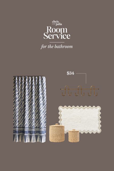 Room Service: for the bathroom

This Anthropologie shower curtain and bath mat are goooood. This Target hook rack would be perfect for towels! 

#LTKFind #LTKhome